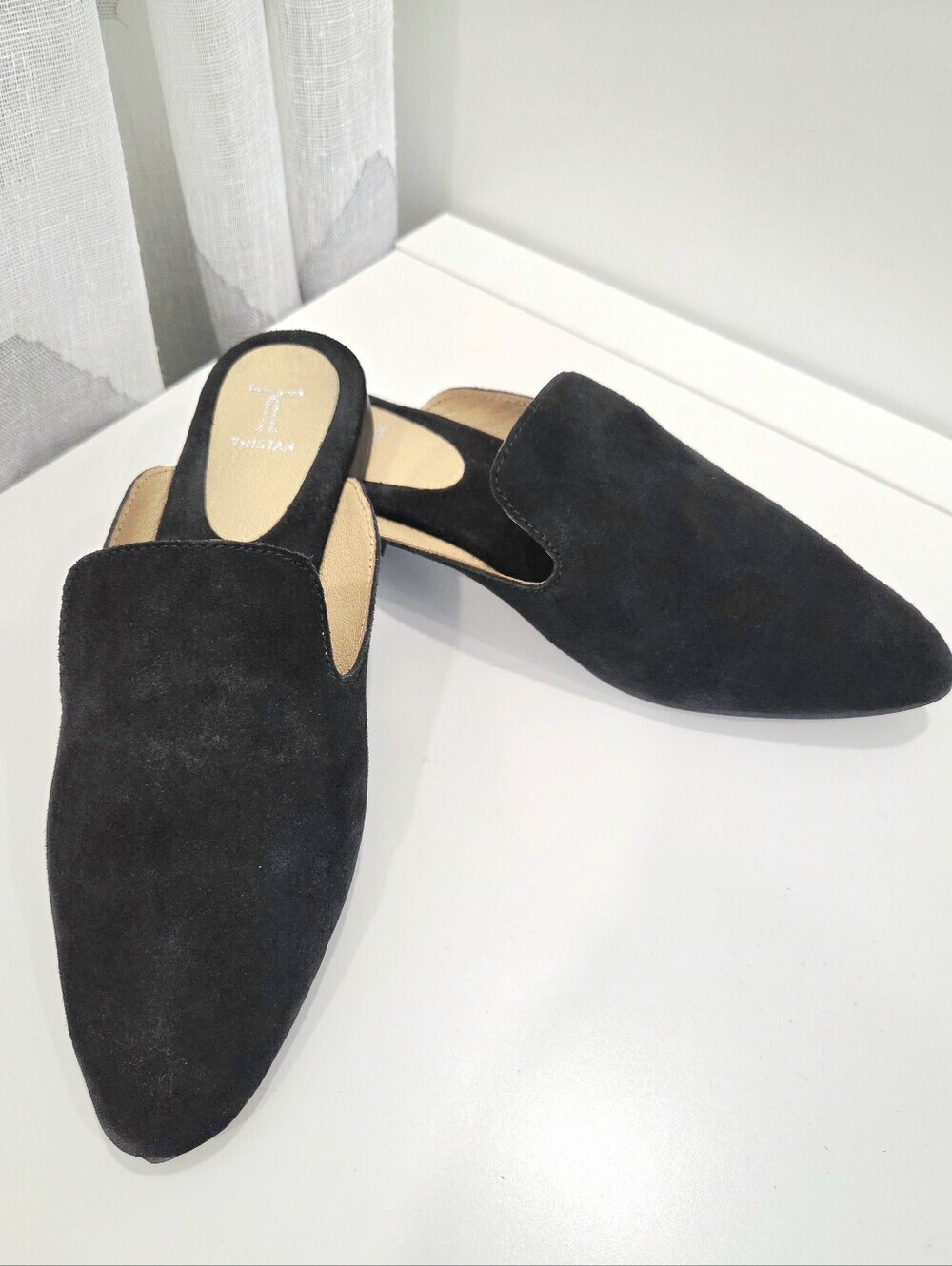 Tristan Black Suede Pointed Toe Mules Size 36 Made in India